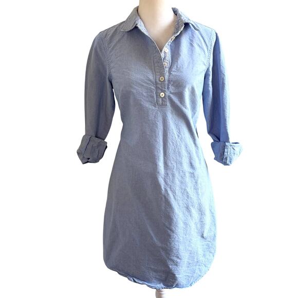 Sail to Sable Chambray Blue Nautical Shirt Dress Small Cotton Long Sleeve - Picture 1 of 7